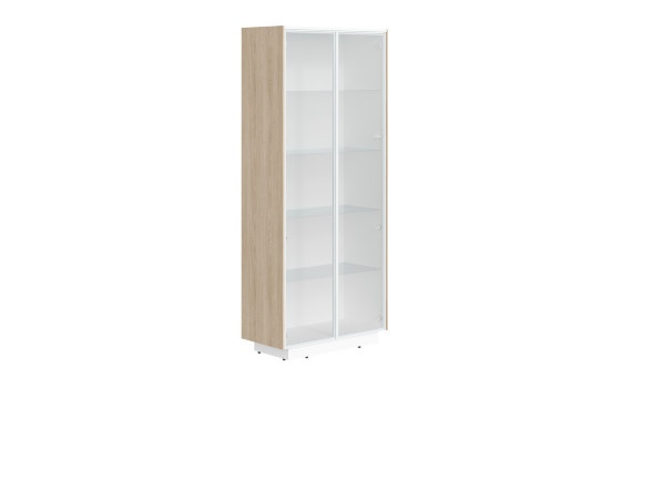 Шкаф шир. выс. со стеклянными дверями в раме СФ-574304 Дуб светлый/Белый премиум 900х430х2100 LINE
