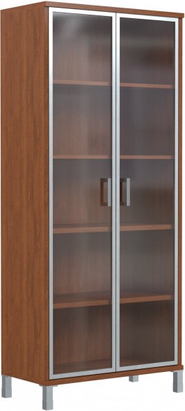 Шкаф высокий со стеклянными дверьми в AL-рамке B 430.8 Орех Гарда 900х450х2054