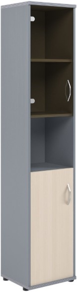 Шкаф колонка с малой глухой и стеклянной дверьми СУ-1.4(L) Клен/Металлик 406*365*1975 в Челябинске 