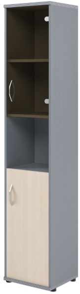 Шкаф колонка с малой глухой и стеклянной дверьми СУ-1.4(R) Клен/Металлик 406*365*1975 в Челябинске 